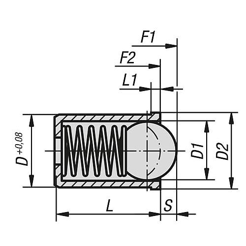 KIPP K0333.110 SPRING PLUNGER SPRING FORCE, SMOOTH VERSION, D=10 L=22, STAINLESS STEEL, LONG VERSION, COMP:STAINLESS STEEL, Fashion