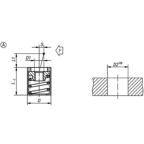 KIPP K0370.31108 LATERAL SPRING PLUNGER, SPRING FORCE WITHOUT THRUST PIN, FORM:A WITHOUT SEAL D=16,  L1=11,5, ALUMINIUM, COMP:STEEL Discount