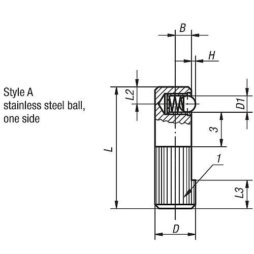 KIPP K0374.010 LATERAL SPRING PLUNGER SPRING FORCE, SINGLE SIDED, D=10 L=30, FORM:A, FREE-CUTTING STEEL, COMP:STAINLESS STEEL Supply