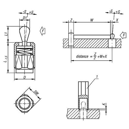 KIPP K0371.3075X27 LATERAL SPRING PLUNGER SPRING FORCE, WITH THREADED SLEEVE W. SEAL, D=M12 L=26,5, STEEL, COMP:STEEL Supply