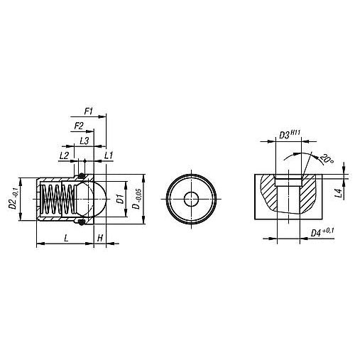KIPP K0582.12 SPRING PLUNGER SPRING FORCE, WITH DETENT RING, D=11,95 L=13,5, STAINLESS STEEL, COMP:BALL STAINLESS STEEL, PU=10 Online Hot Sale