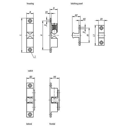 KIPP K0583.432 DOUBLE BALL CATCH, L=43, B=8, H=10, A=35, STAINLESS STEEL 1.4401 BLASTED, COMP:BALL STAINLESS STEEL Supply
