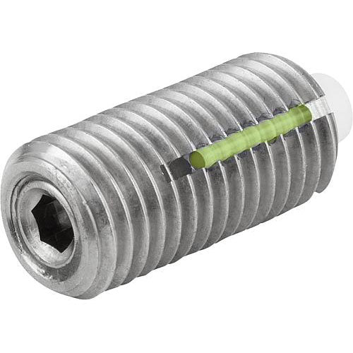 KIPP K1382.08 SPRING PLUNGER STANDARD SPRING FORCE D=M08 L=22 STAINLESS STEEL, FLACH, MIT GEWINDESICHERU, COMP:PIN POM on Sale