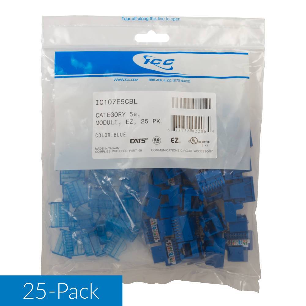 ICC Cat5E EZ Modular Keystone Jack 25 Pack Supply