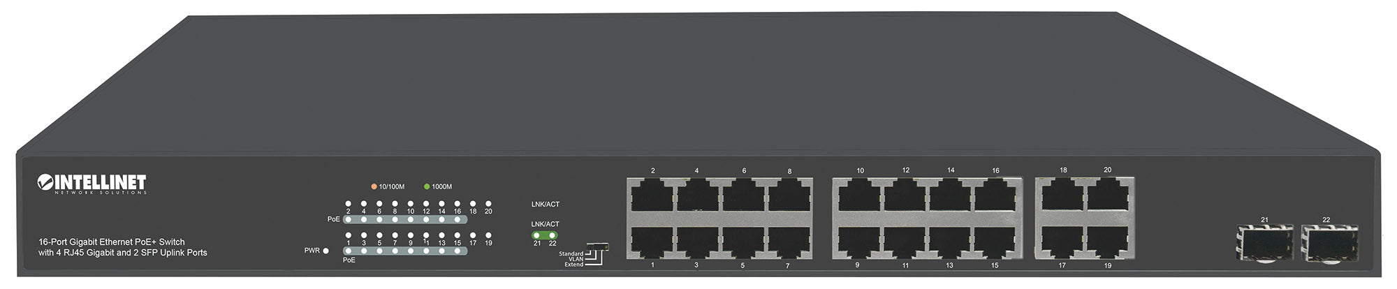 Intellinet 16-Port Gigabit Ethernet PoE+ Switch with 4 RJ45 Gigabit and 2 SFP Uplink Ports, 561419 Online